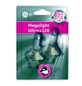 H7 12V- 55W (PX26d) (+120% света) Megalight Ultra +120 (к.уп.2шт.) 98264 (58520SNU) 58520SNU