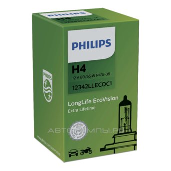 H4 12V- 60/55W (P43t) (увелич. срок службы) LongLife EcoVision 12342LLECOC1